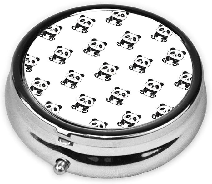 Round Medicine Organizer, Cute White and Black Panda Animal Patterns Portable Pill Box, Mini Case for Fish Oil, Travel Holder Purse Pocket for Men