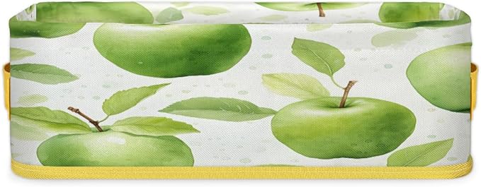 Green Apples Pattern Bathroom Storage Basket Waterproof Foldable Storage Bins with Handles Decorative Toilet Paper Storage Basket for Organizing for House Bathroom Toiletries