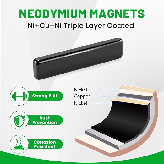 35 Pack Neodymium Bar Magnets 20x5x2mm Black | Fridge Magnetic Strips Refrigerator Blocks Crafts Extra Super Sticky Bar for Science Experiments Classroom Craft Office