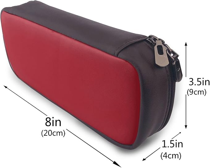 Leather Pen Case with Zipper - Aesthetic Pen Holder Amaranth red Pencil Case for Women & Men - Handcrafted Pencil Bag Multi-Functional Travel Cosmetic Case for Work Office Tool Pouch