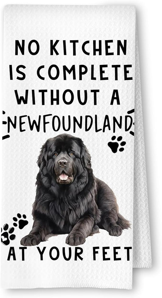 Newfoundland Funny Dog Kitchen Towels - A Kitchen is Not Complete Without A Newfoundland Waffle Weave Hand Towels for Bathroom for Home Bathroom Decor,16×24 Inch