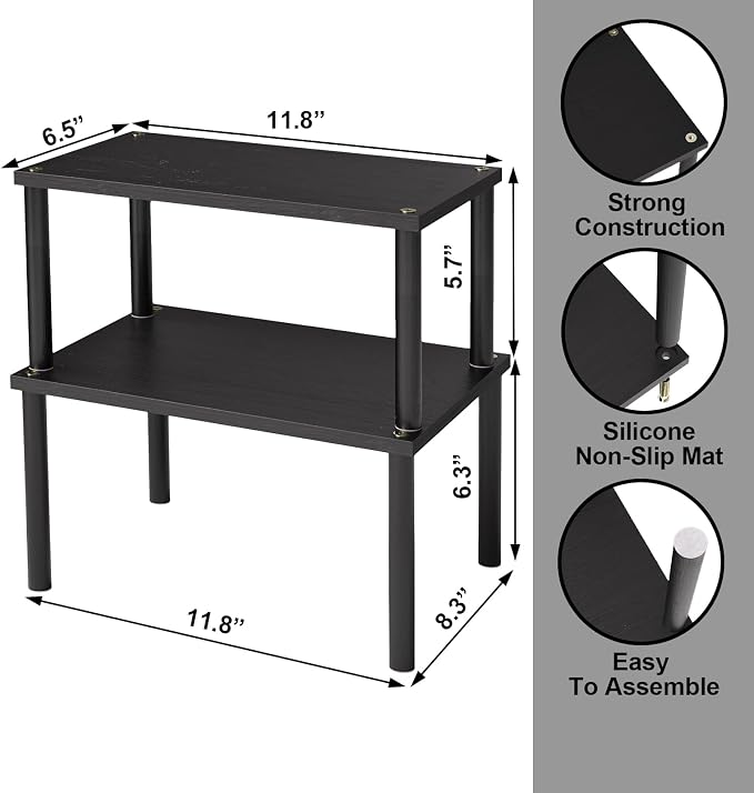 VERTORGAN 2 Pack Cabinet Organizer Shelf,Bamboo Countertop(Medium,Black) | Kitchen Counter Shelves,Spice Rack Countertop and Cabinet,Cabinet Storage,Counter Organizer,Stackable Shelves