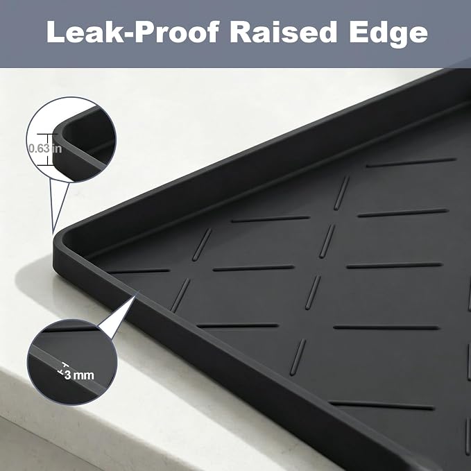 Extra Thick Dog Food Mat Waterproof with Raised Edge 19" x 12" | Silicone Multipurpose Mat, Under Sink Cabinet Protector for Kitchen, Bathroom, Shelf, Pet Feeding, Boot & Plant Trays