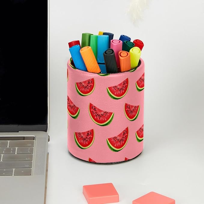 Pen Holder Stand for Desk, Pink Watermelon Pattern Desk Organizer Makeup Brush Holder for School, Home, Office