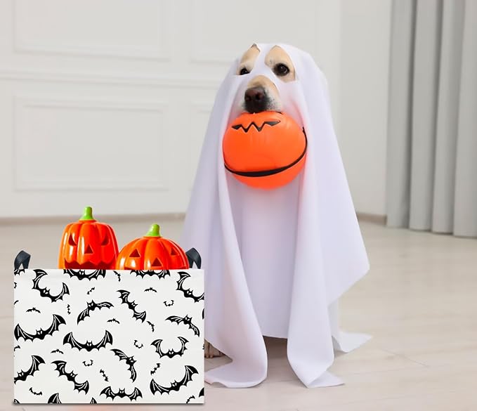 CLOCOR Rectangular Gift Basket Empty for Halloween, Waterproof Storage Basket with Handles, Books Box, Room Decor(Black Bat)