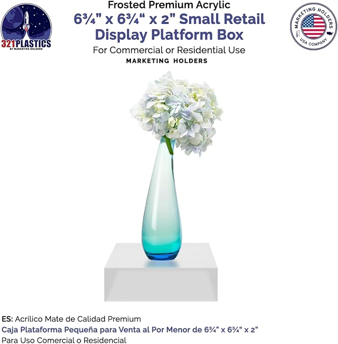 Acrylic Display Box with One Open Side 6.75" x 6.75" x 2 No Lid Versatile Frosted Plexiglass Merchandise Storage Bin or Retail Product Riser by Marketing Holders