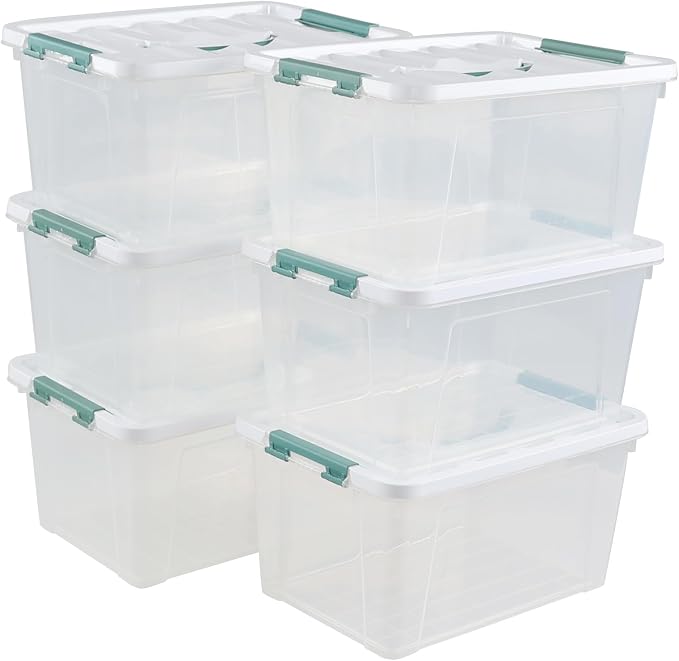 6-Pack Clear Latch Storage Box, 14 L Plastic Storage Bin
