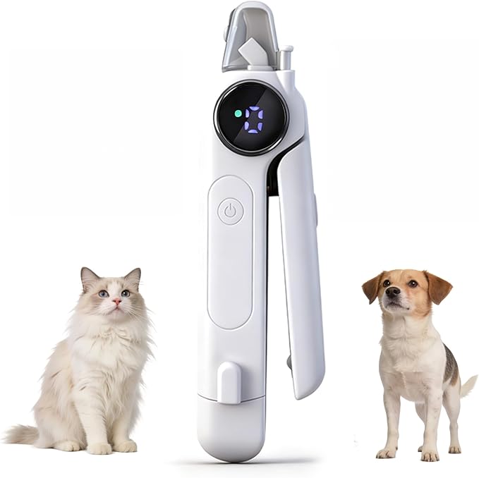 2-in-1 Dog Nail Clippers & Grinder, LED Light for Black Nails, Heavy Duty Smart Display Electric Pet Nail Trimmer, 3 Speed Quiet Rechargeable for Small Medium Large Dogs Cats (White)