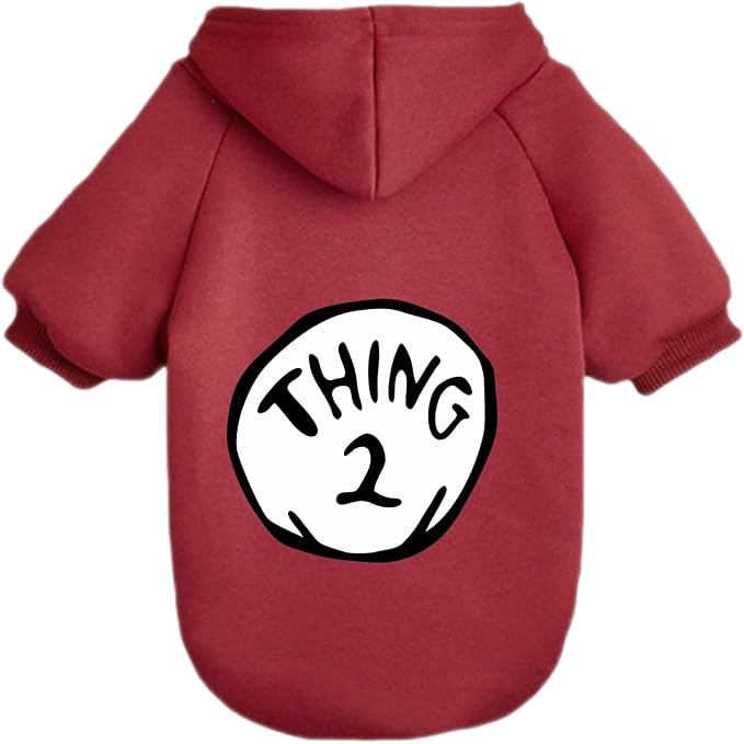 Dog Hoodie Pet Clothes for Small Dogs Thing 2 Printed Hoodies Medium Puppy Hooded Sweatshirt Pullover Outfit(Wine Red 2,XL)