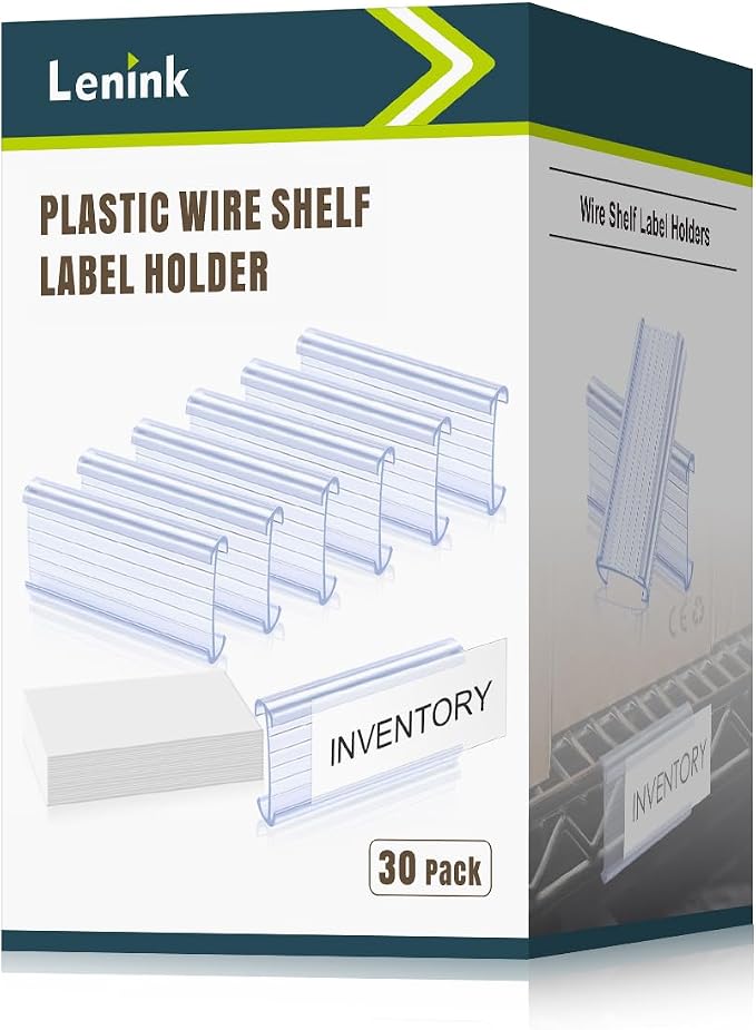 30Pcs Wire Shelf Label Holders,Plastic Wire Rack Label Holder,Compatible with Metro 1-1/4in Shelves,Label Area 3in Lx1.25in H (Label Paper Insert Included)
