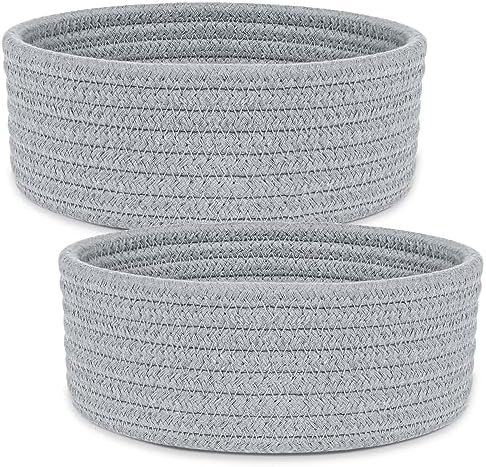 ABenkle 2 Pack Small Baskets, Cotton Rope Woven Basket, Cute Mini Tiny Storage Baskets, Decorative Boho Basket for Nursery Living Room Bedroom Shelf, Empty Gift Basket - Grey