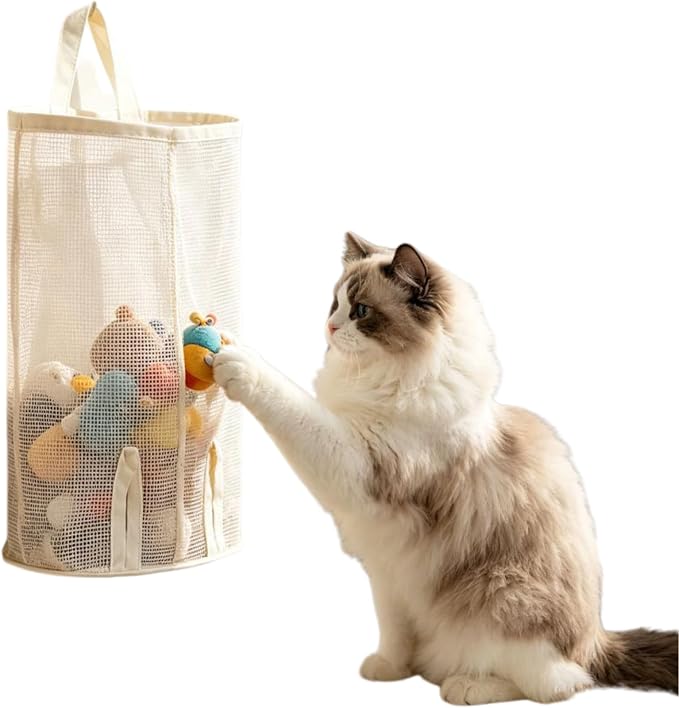 2026 New Pet Toy Storage Bag, Wall-Mounted, Space-Saving Organizer with Bottom Opening for Cat Wand Toys and Dog Toys (#A)