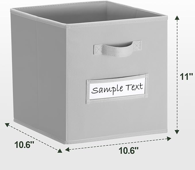 11x11 storage cube bins (Set of 10) Foldable Fabric storage cubes with 10 Labels Window Cards & a Pen,11 inch cube storage bin,Closet Organizers for Shelves,Cubby Organizer Boxes,Light Grey