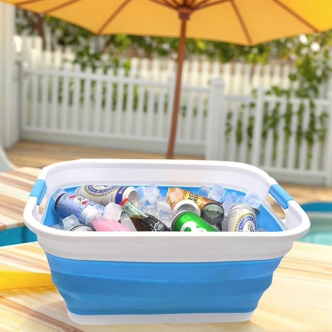 SAMMART 41L (10.8 gallon) Collapsible Plastic Laundry Basket - Foldable Pop Up Storage Container/Organizer - Portable Washing Tub - Space Saving Hamper/Basket (Rectangular, Sky Blue)