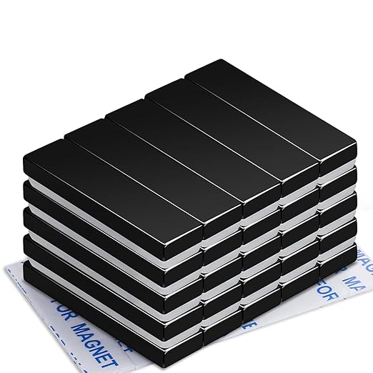 Strong Neodymium Magnets with Adhesive Backing, 25 Pack, 40x10x5 mm | Powerful Rare Earth Bar Magnets, Waterproof Black Magnetic Magnet Strips Heavy Duty for Craft, Kitchen, DIY, Office