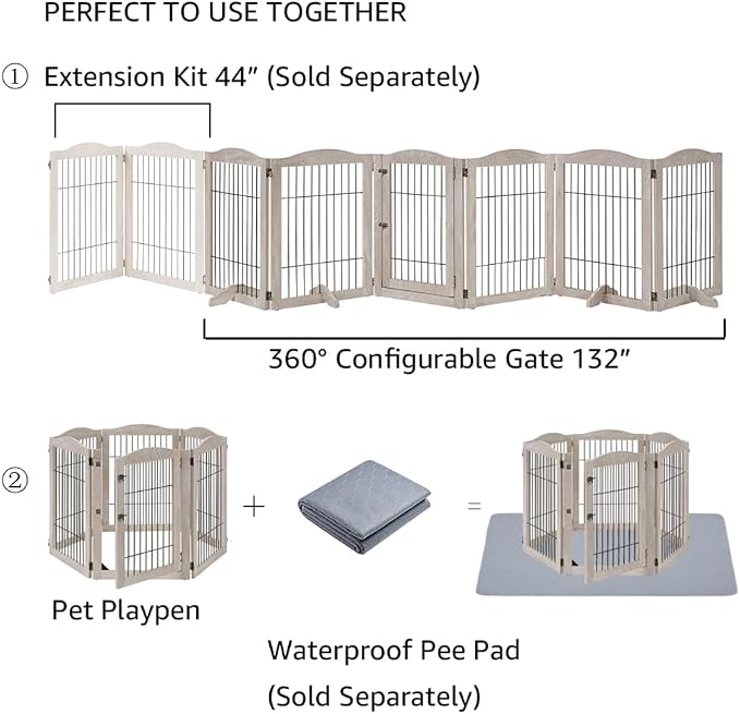 unipaws 132" Extra Wide Dog Gate and Pet Playpen with Walk Through Door | Free Standing Tall Dog Fence, Barriers for Home, Use as Indoor Dogs Cats Pen, Rabbit Pen, Weathered Grey