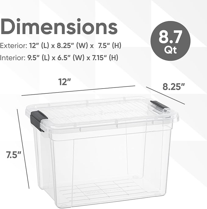 Superio 8.7 Quart Clear Plastic Storage Boxes with Lids, Stackable Organizer Containers, BPA-Free Storage Bins for Home, Office, School & Dorm, 2 Pack