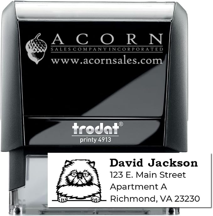 Self-Inking Peeking Himalayan Cat Custom Address Stamp, Easy Press and Print Stamping, Available in 11 Ink Colors, Rectangular Design, Size 7/8" x 2-1/4"