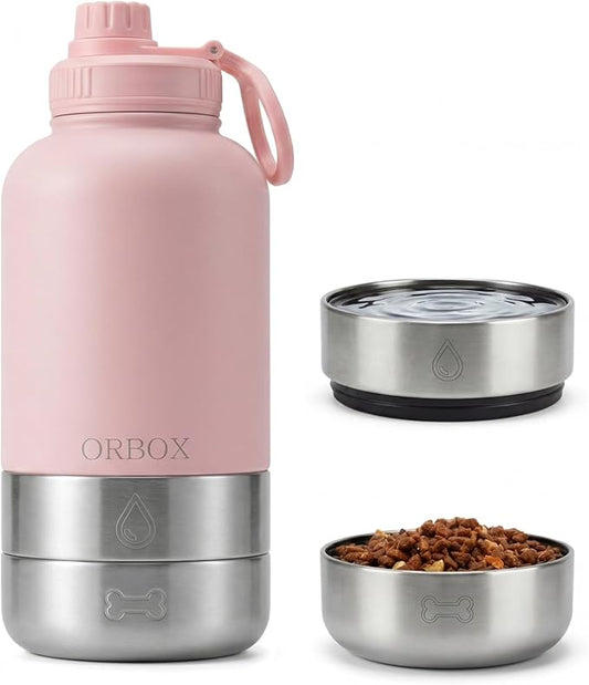 32oz Portable Dog Water Bottle with 2 Detachable Bowls for Small & Medium Dogs, Insulated Dog Travel Bottle for Walking and Road Trips (Pink)