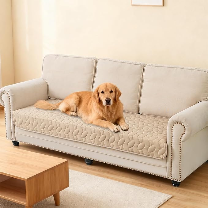 Ameritex Waterproof Pet Bed Cover Anti-Slip Dog Bed Blanket for Sofa and Furniture Waterproof New Pattern Design (Beige, 30x90 Inch (Pack of 1))