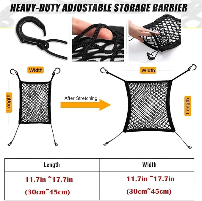 DYKESON Dog Car Net Barrier Pet Barrier with Car Mesh Organizer for Dog & Child, Safety Divider with Upgraded Storage Pouch, Easy Install for Cars & SUVs