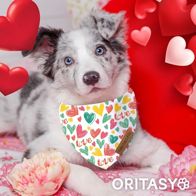 Valentines Day Dog Bandanas, 2-Pack Triangle Reversible Valentine Pet Scarves, Premium Fabric, Bandana for All Boys Girls Dogs (S, Style 3)