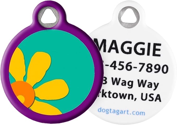 Crazy Daisy Lupine Pattern Pet ID Tag for Dogs and Cats, Silent Polymer Coated Stainless Steel Nametag Complements Lupine Leash and Collar Patterns - Small .875" Diameter