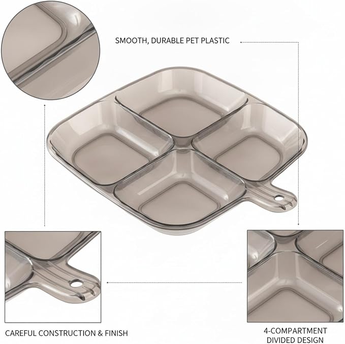 4-Compartment PET Storage Bin, Clear Divided Organizer Tray for Home & Office Sorting