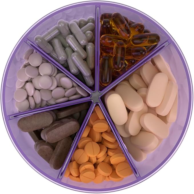 Ezy Dose 30-Day Vitamin Organizer, 6 Large Compartments, Purple, BPA-Free | Monthly Storage System Features Spacious Sections for Supplements, 6 Large Compartments for Organized Daily Routines