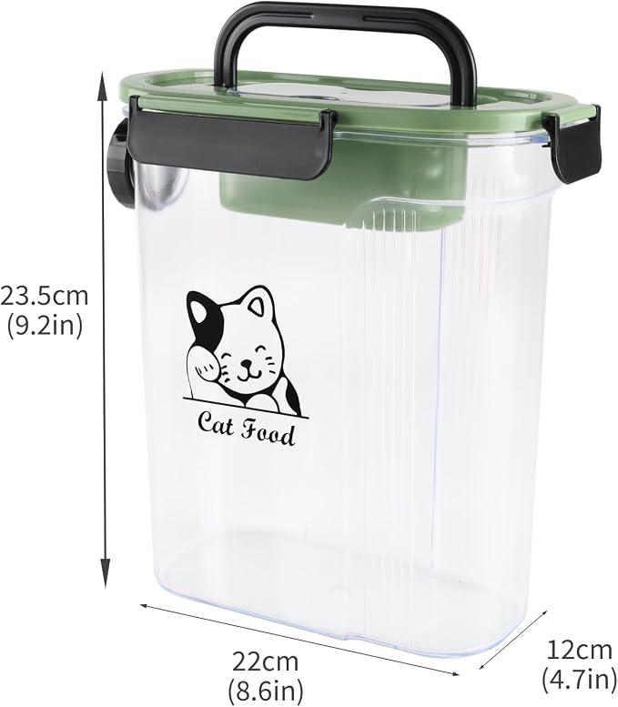 Cat Food Storage Container,Pet Food Storage Bin with Side Pouring Spout and Handle,4lb Cat Treat Containers Dry Food,Airtight BPA Free Portable Cat Food Holder Storage for Oatmeal,Rice,Flour