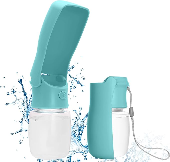 Foldable Dog Water Bottle, 2in1 Portable Leak Proof Puppy Drinking Bottle Dispenser for Puppy Small Medium Large Dogs, Dishwasher Safe Pet Accessories for Outdoor Traveling (Blue,12oz)