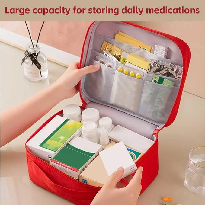 Red First Aid Bag, Medical Bag Empty, Portable Medicine Bag Organizer for Home Outdoor Camping Hiking Travel (Red)