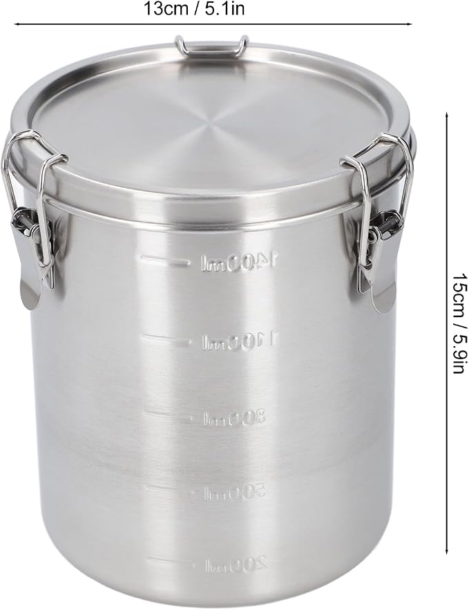 Airtight Small Pet Food Storage Container, Stainless Steel 1400ML | No Spill Freshness Seal Design, Cat Dog Treat Jars Feeding Supplies, Kitchen Pantry Arrangement, Dry Kibble Organization