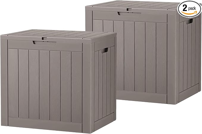 32 Gallon Outdoor Storage Box 2 Pack All-Weather Deck Box for Patio Furniture, Package Deliveries, Garden Tools, Pool Supplies & Cushions, Grey