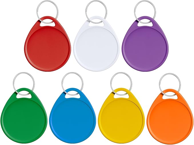 Uniclife 1.5 Inch Colorful Key Tags for Labeling Writable Round Plastic Key Chain Tags with Split Rings Sturdy Item Identifiers in 7 Assorted Colors, 100 Pack