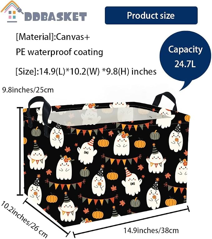 Rectangle Kids Baskets Halloween Basket Cute Storage Bin for Room Decor Gift Basket(Cute Halloween)