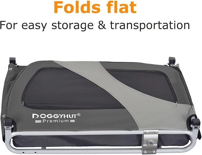 DOGGYHUT® Premium Large Pet Bike Trailer, Up to 77 lbs (Gray) | Bicycle Trailer for Small Medium or Large Dogs, Dog Bicycle Carrier, Low Center of Gravity, Folding Frame Cart