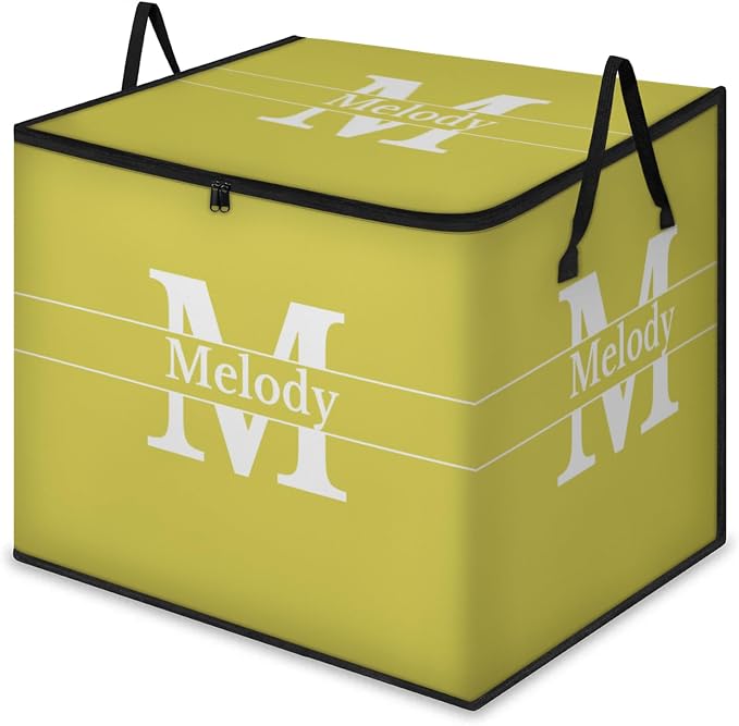 Custom Storage Baskets Cubes for Home with Name, Initial Letter Large Foldable Organizer Collapsible Storage Bins for Home Blanket Comforters Clothes Closet Nursery, Lemon Yellow