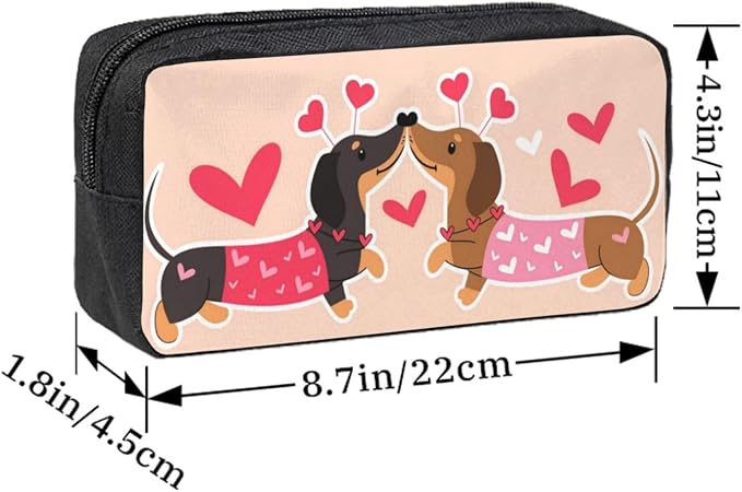Dachshund Dogs Kiss Heart Large Pencil Case, Durable Pen Bag Zipper Organizer Pouch for Office Travel for Women Men