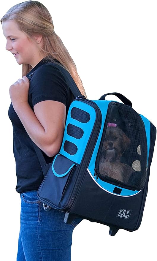 Pet Gear I-GO2 Roller Backpack, Travel Carrier, Car Seat for Cats/Dogs, Mesh Ventilation, Included Tether, Telescoping Handle, Storage Pouch, 2 Models, Available 12 Colors