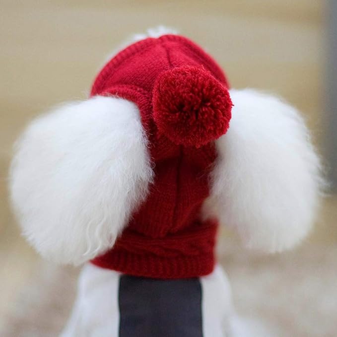 Goclothod Pet Dog Knitted Scarf and Hat Set Winter Neck Ear Warmer