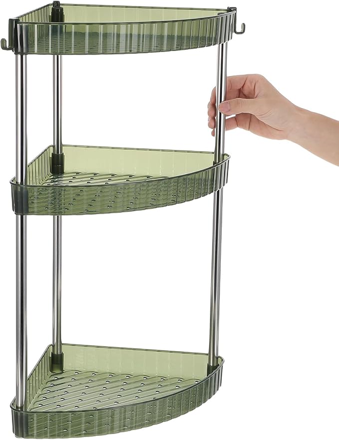 3-Tier Triangle Bathroom Shelf Organizer, Space-Saving Corner Storage Rack Made of Stainless Steel and Pet, Minimalist Design for Shower and Restroom Storage