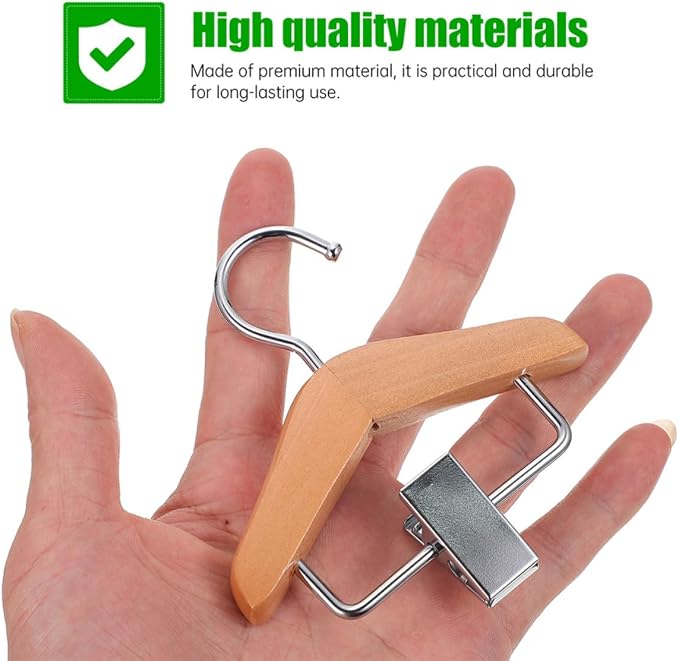 2pcs Dog Apparel Hanger Wooden Pants Clip Rack for Pet Clothes | Black and Brown Set, Stainless Steel Clamp Detail, Practical Hanging Organizer for Pet Pants and Apparel
