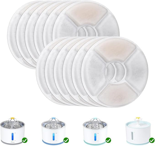 Wonder Creature Cat Water Fountain Filter Replacement, 6/8/12/16/8+4 Pack, Round Carbon Filters for 81oz/2.4L Stainless Steel Top Automatic Pet Fountain (12 Pack)