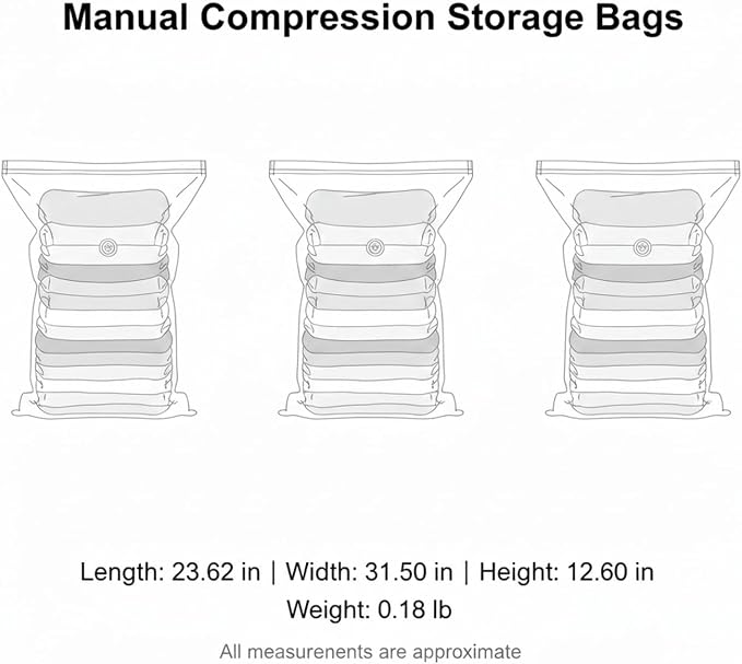 1 Pack Manual Compression Storage Bag, Space Saver with One-Way Valve for Travel and Closet Organization, Durable PET PE Material