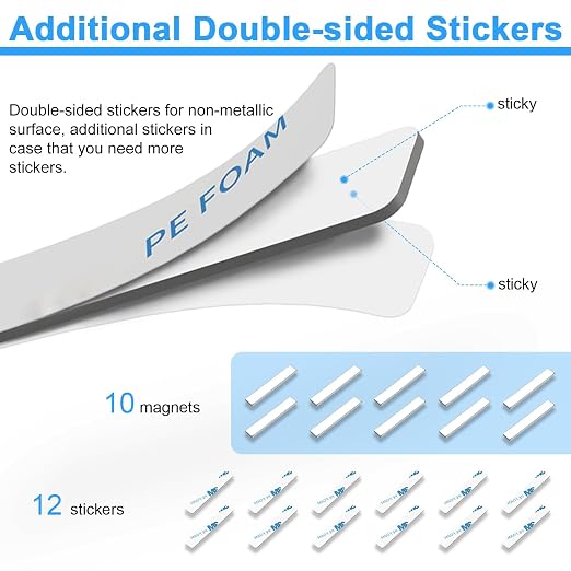 Rare Earth Neodymium Magnets with Double Sided Adhesive, 60x10x3 mm,10 Pcs | Heavy Duty Strong Magnets, Rectangular Bar Magnets Strip for Fridge Kitchen Garage Office Science Craft, Silver