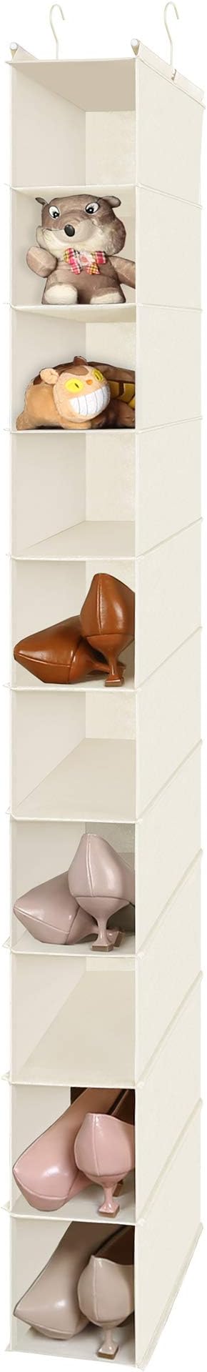 MAX Houser 2 Pack 10 Tier Slim Hanging Shoe Organizer Beige | Foldable Hanging Shoe Storage Shelf with 2 Metal Hooks, Space Saving Storage for Narrow Space
