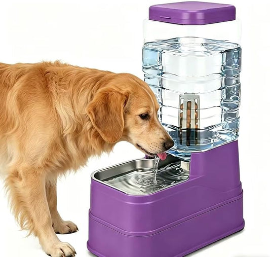 Automatic Cat Feeder and Water Dispenser with Stainless Steel Bowl Dog Gravity Food Feeder and Waterer for Small Medium Pets Puppy Kitten 1 Gallon x 2