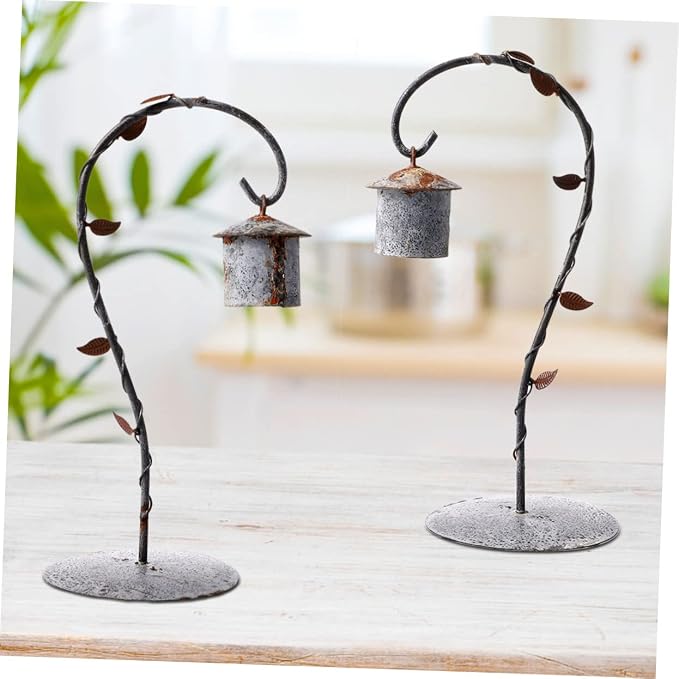 Vaguelly Rustic Iron Hook Hanging Rack with Round Base for Micro Landscape Bird Hut Decor Stable Desktop Stand Holder for Tabletop Windowsill Garden Balcony Display