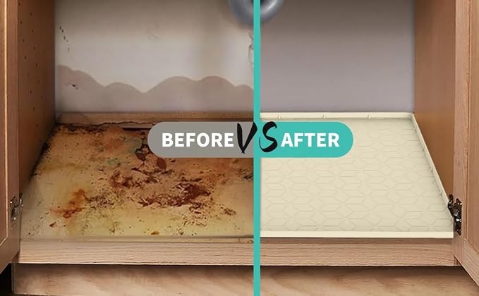 Under Sink Mat, 28"x22" Under Sink Mats for Kitchen, Silicone Waterproof Under Sink Liner, Sink Cabinet Organizer Tray with Drain Hole